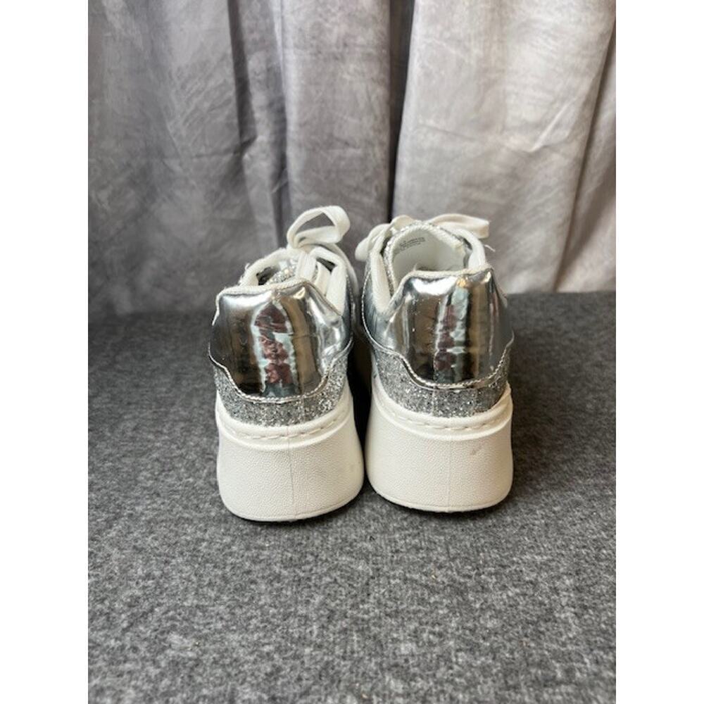 New York And Company Raphaela Silver Glittery Platform Sneakers Size 8.5 - Picture 5 of 11